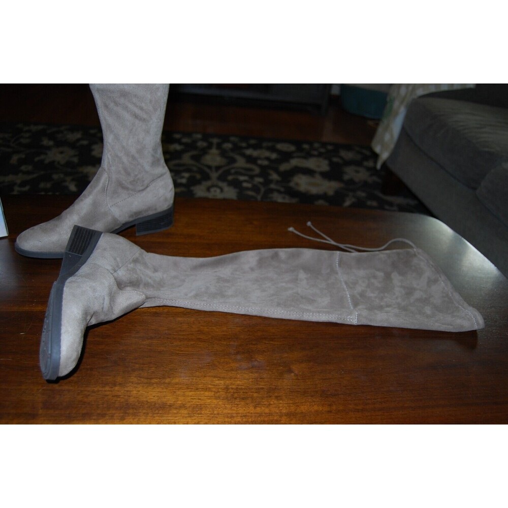 Unisa Boots Womens 8 1/2 M Tall Sock Over The Knee Beige Faux Suede Tie Pull On - Picture 4 of 5